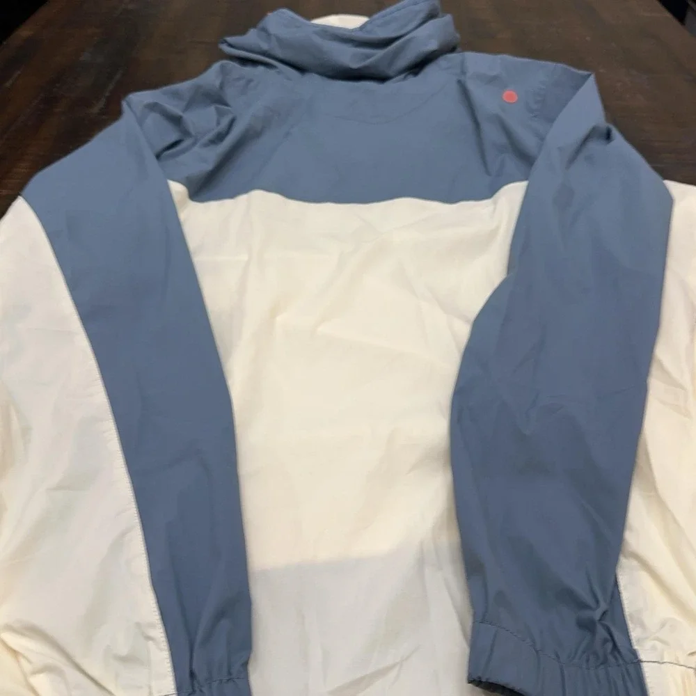 FootJoy Tempo Series Jacket Mens 2XL Blue White 1/4 Zip Hooded Golf Windbreaker